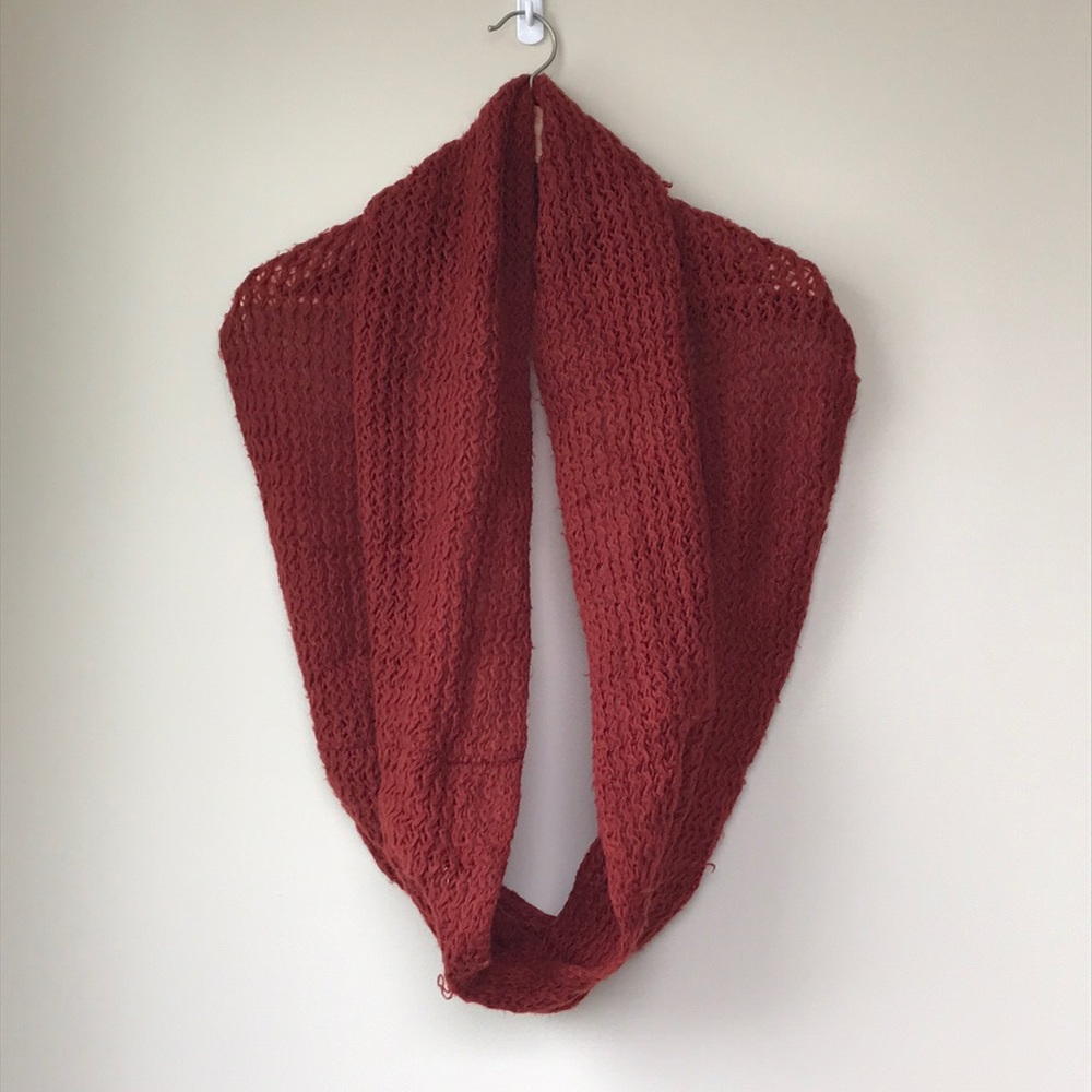 Rust coloured knit infinity scarf